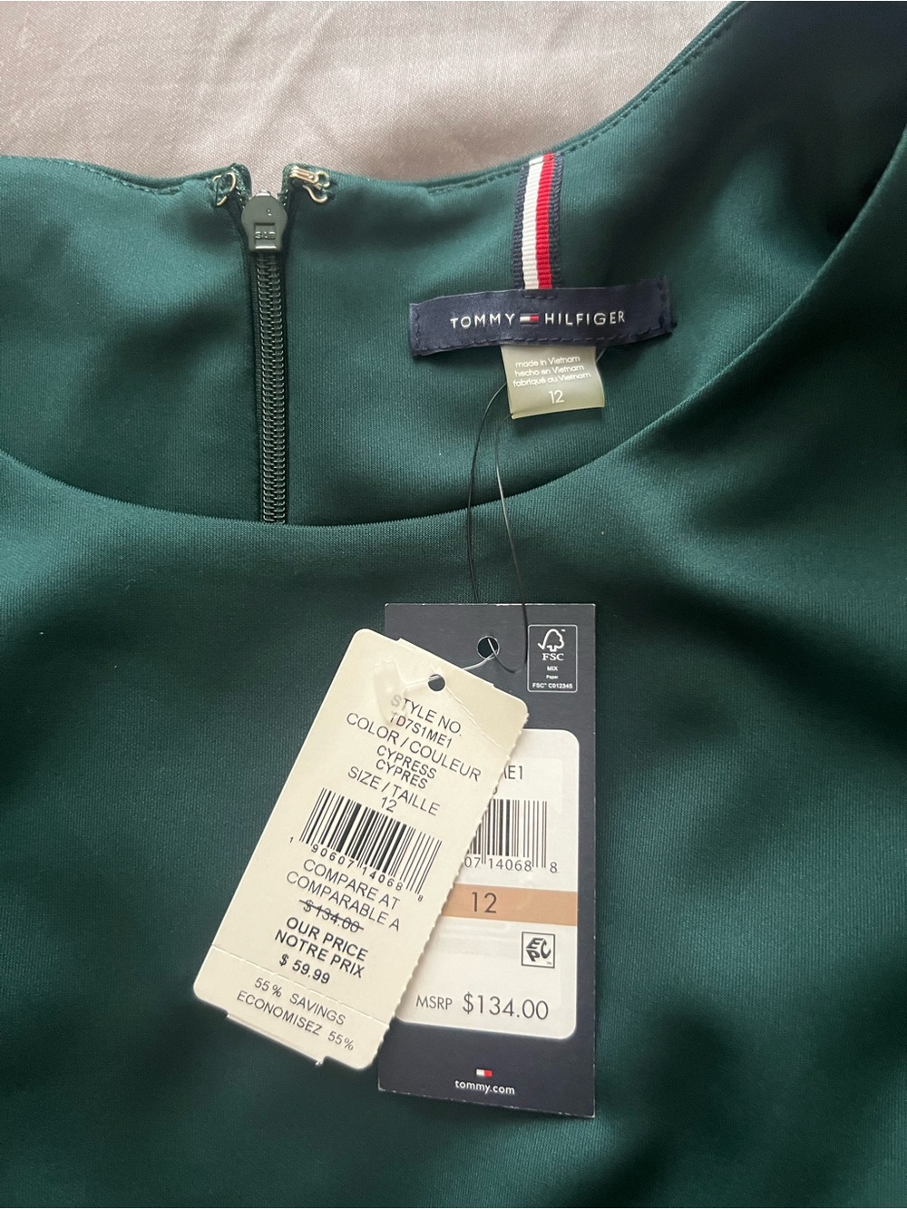 Tommy Hilfiger Forest Green Flutter Sleeve Sheath Dress - Picture 4 of 4